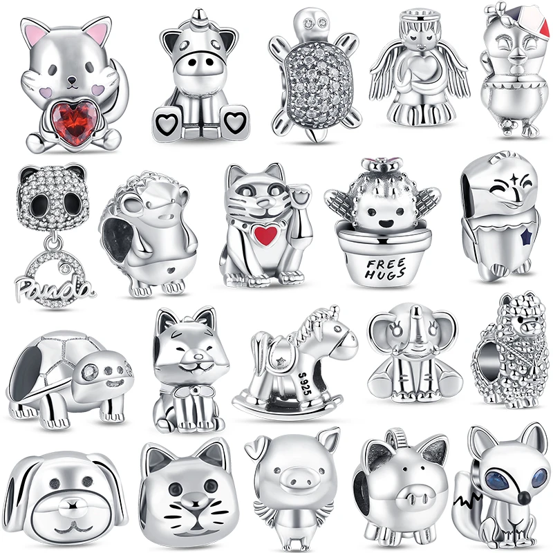 

New 925 Sterling Animal Series Unicorn Pig Panda Horse Charm Beaded Fit Original Pantaro Bracelet DIY Ladies Jewelry