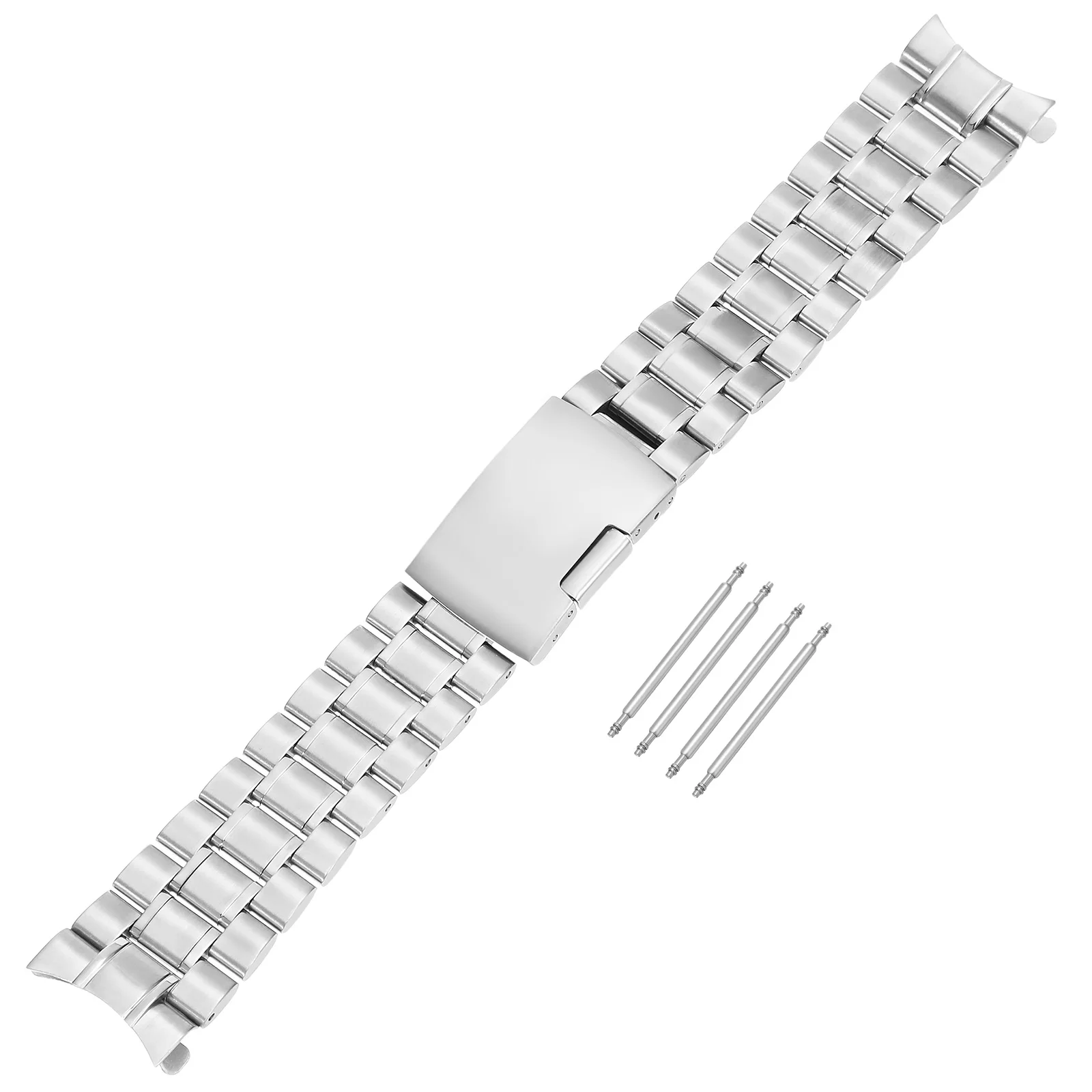 

4pcs 22mm Stainless Steel Watch Band Black 180mm 3 5mm Foldover Clasp Push Button Curved End Replacement Include Spring Bars