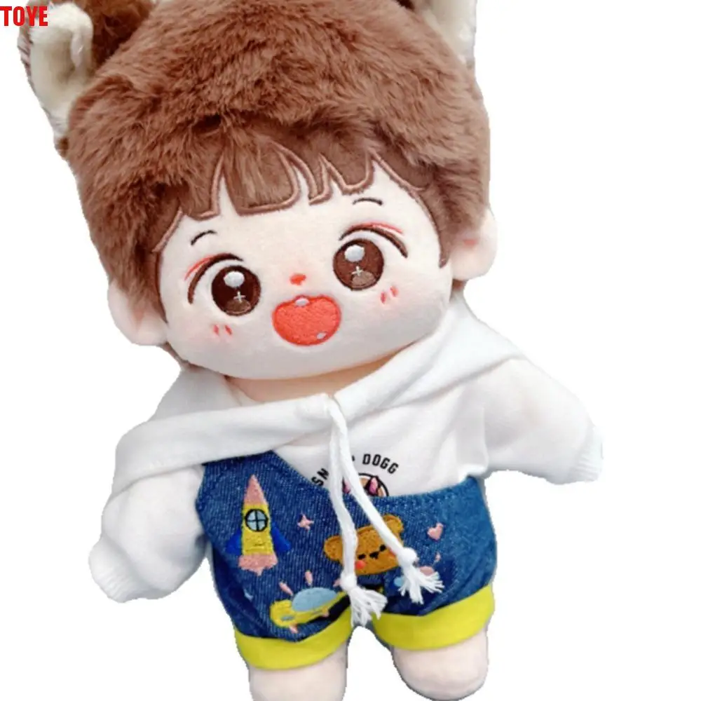 

White Hoodie Cotton Doll Clothes Pants Denim Overalls Plush Toy Clothes Dress Up Clothing Plush Dolls Clothes Children Gift