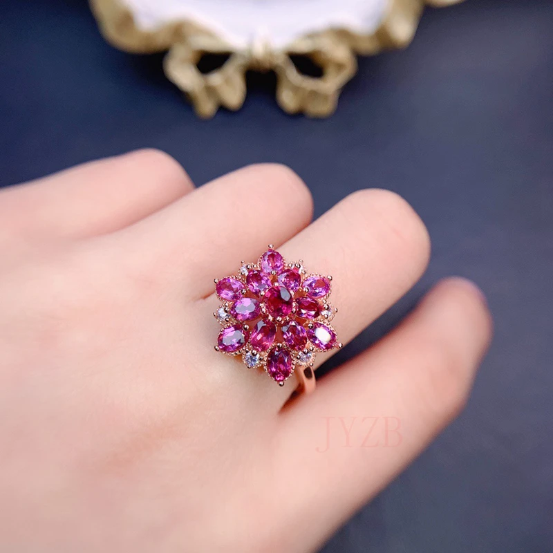 Natural Magnesium Aluminum garnet ring Sunflower Red Gem 925 sterling silver luxury jewelry designer