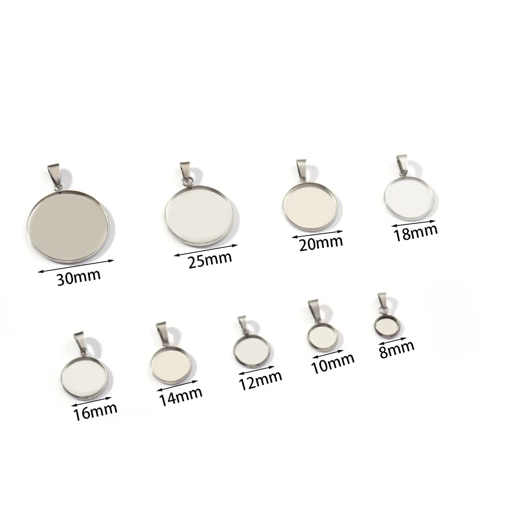 5-10Pcs 6-30mm Stainless Steel Pendant Blank Setting Round Cabochon Base Cameo Charm For DIY Necklace Jewelry Making Accessories