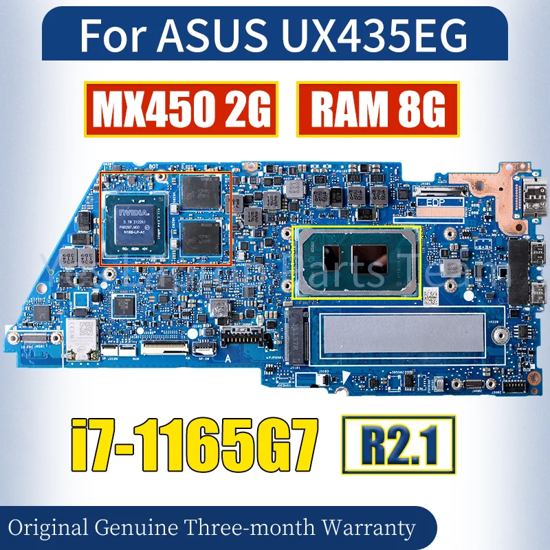 R2.1 For ASUS UX435EG MAIN BOARD SRK02 MX450 2G i7-1165G7 N18S-LP-A1 RAM 8G Notebook Motherboard 100％ Tested