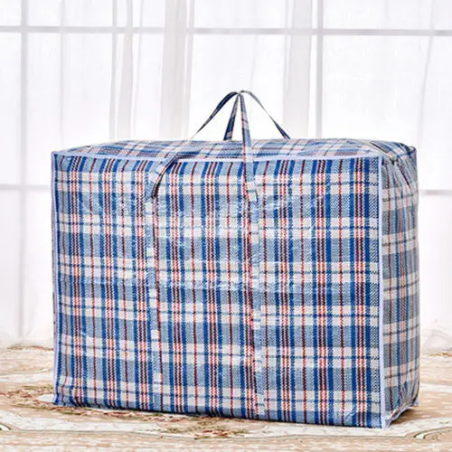 Plus Size Home Storage Laundry Plastic Bag Plaid Basic Waterproof Dustproof Handle Large Zipper Reusable Strong Storage Bags