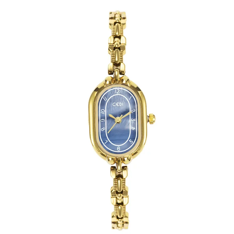 Women Quartz Watch Luxury Clock Fashion Vintage Oval Gold Blue Simple Roman Numerals Dial Orologio Retro Reloj Ladies Wristwatch