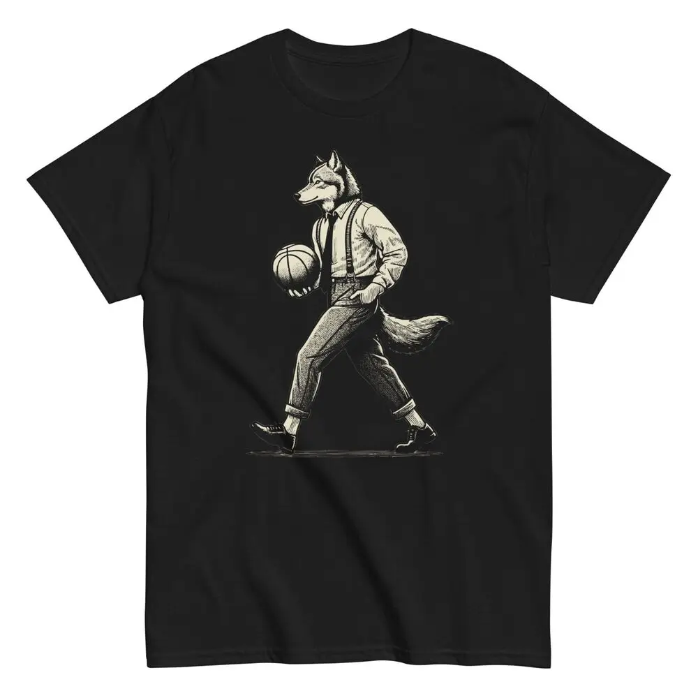 Wolf Basketball Player Vintage Style Men's Cotton T-Shirt Father's Day Gift IdeaAnime Pattern Y2KGraphic Y2K vintage Luxury High