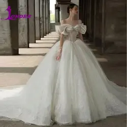 Luxury Court Lace Strapless Wedding Dresses With Exquisite Bow Sleeveless Elegant Vestidos De Novia Customized Wedding Gown