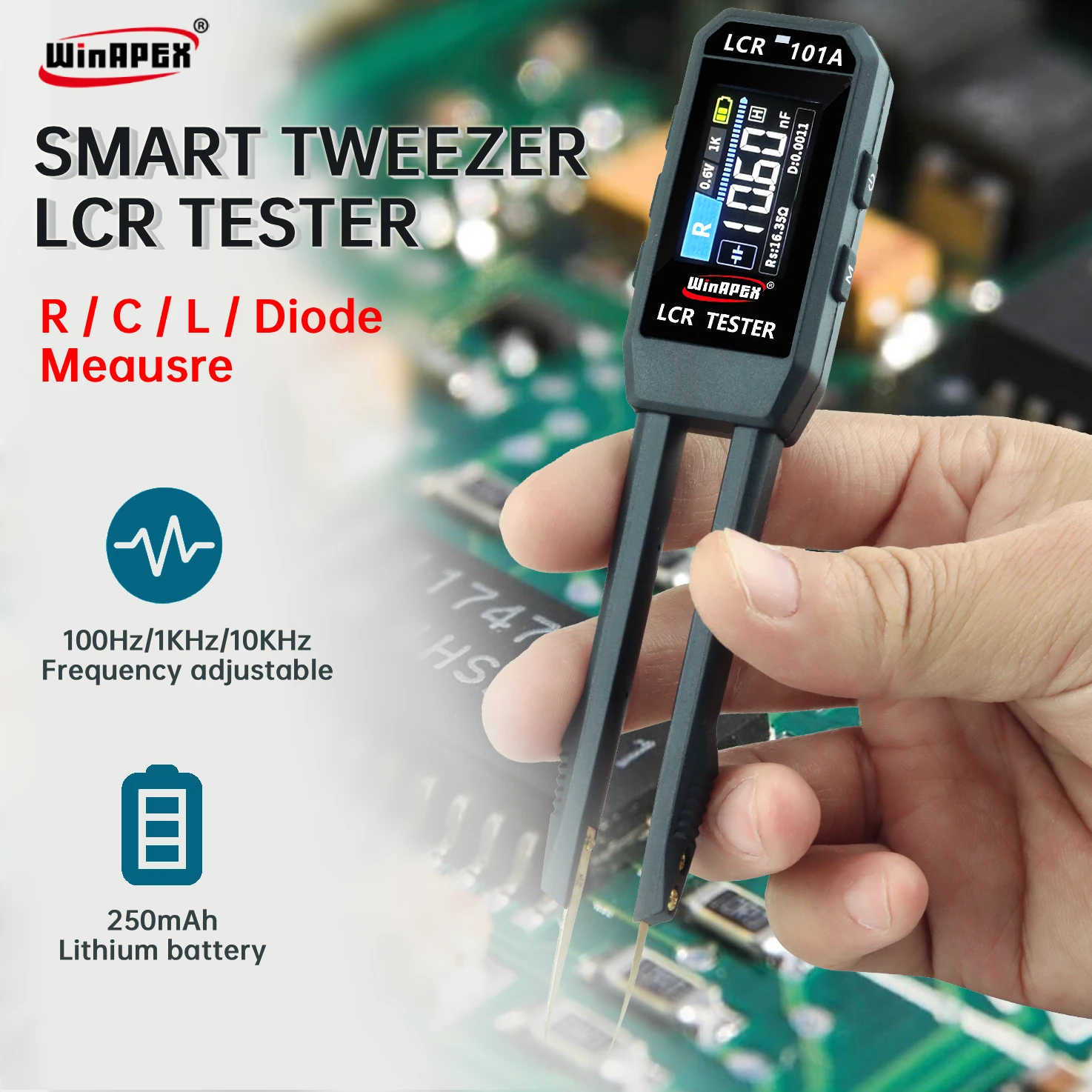 Image of LCR-101A Digitaler LCR-Brückentester 10kHz Wiederaufladbare Lithium-Batterie Kondensatoren, Widerstände, Dioden Induktanztest SMD-Tester