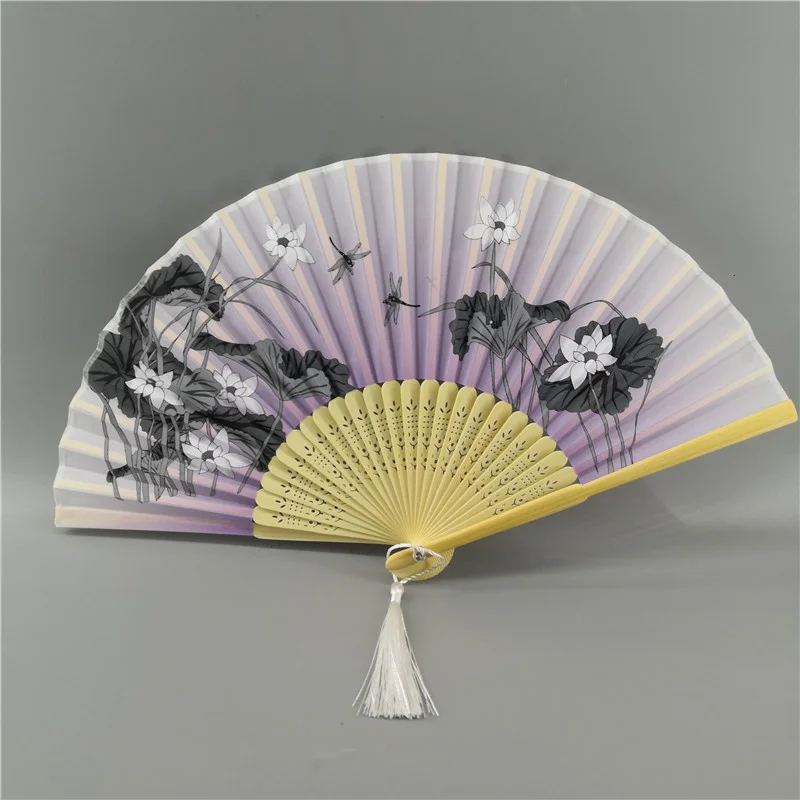 6 Inch Women's Folding Bamboo Hand Fan Summer Japanese Cherry Blossom Fan Antique Silk Cloth Fan Cheongsam Wedding Favors Gifts