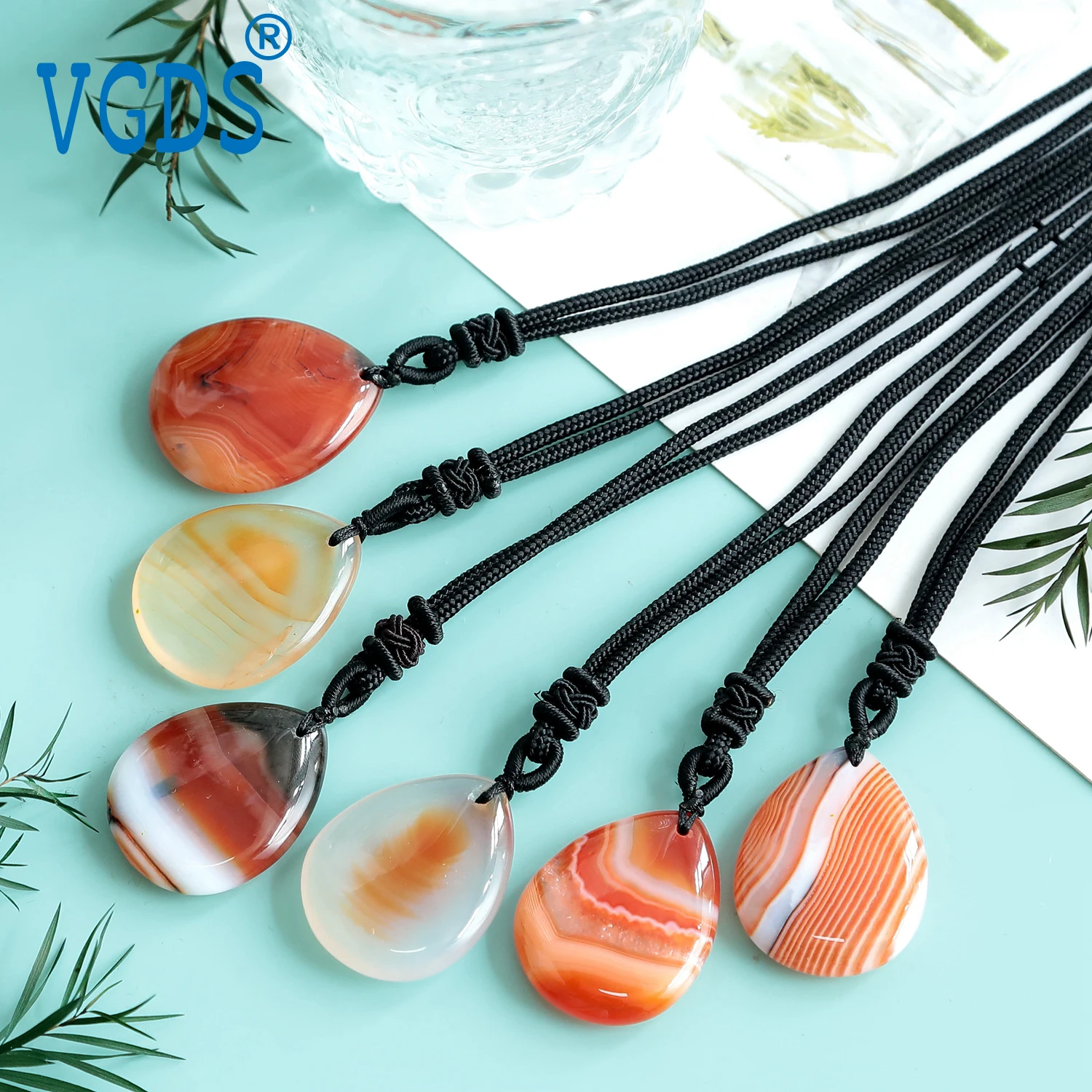 Only One Unique Natural Stone Flower Sardonyx Striped Agate Pendants Water Drop Healing Charms Necklaces Men Women Jewelry Gifts