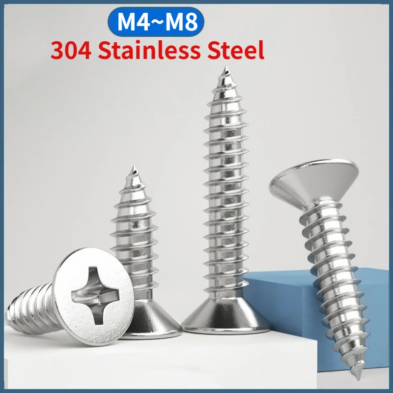 M4 M4.2 M5 M5.5 M6 M8 304 A2 Stainless Steel Cross Phillips Flat Countersunk Head Self Tapping Wood Screw