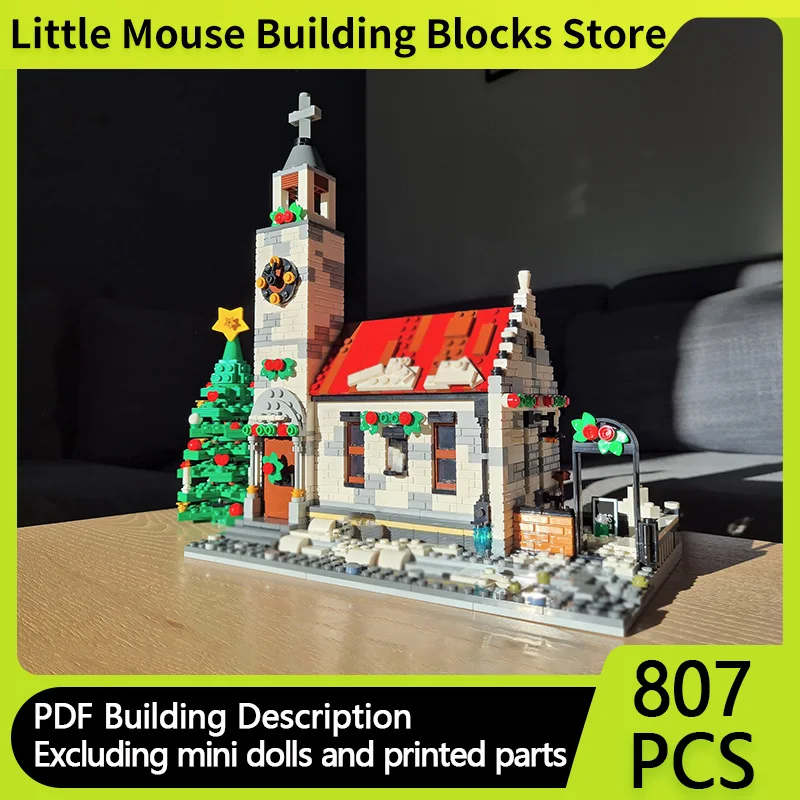 

City Street View Model MOC Building Bricks Winter Village Church Modular Technology Gifts Holiday Assemble Children Toys Suit