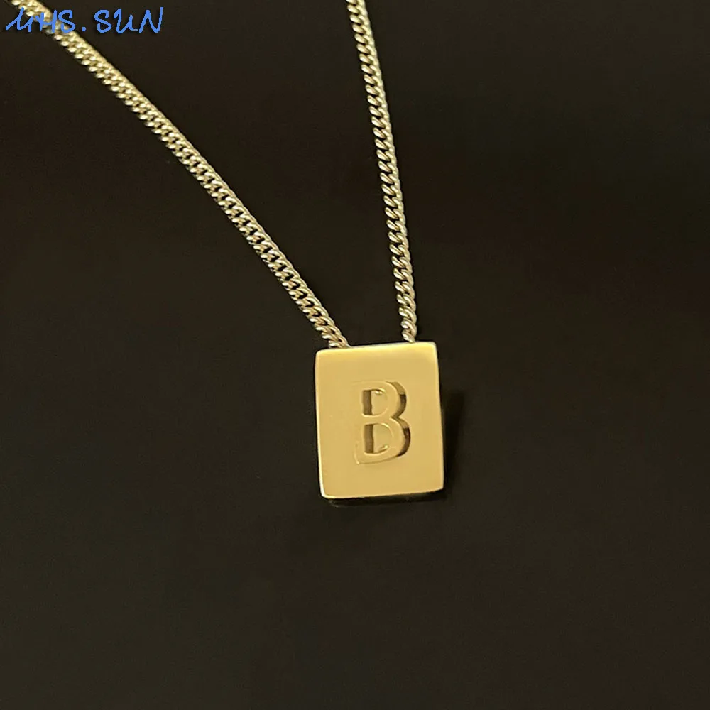 MHS.SUN 1PC Fashion 26 Initial Letter Pendant Necklaces Women Gold Color Stainless Steel Chain Necklace Girls Choker Gift