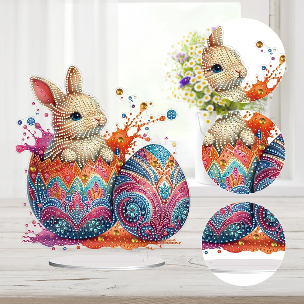 

2D Flat Print Easter Egg Bunny DIY Double-Sided Printed Single-Side Drill Diamond Painting Desktop Ornament for Adults Beginner