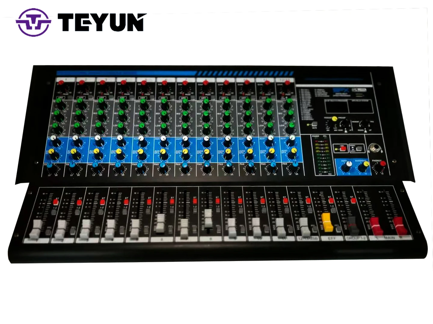 Teyun e12 misturador digital de 12 canais, placa de som, interface de áudio, novo aplicativo profissional, atacado, múltiplos efeitos sonoros, reprodução de vídeo