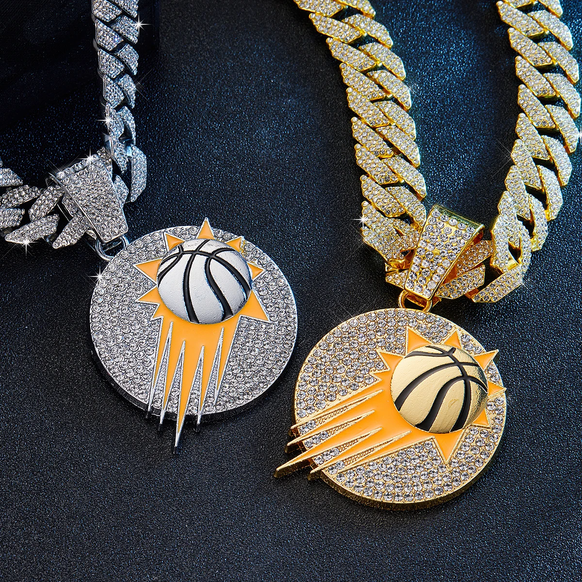 Men Hiphop Enamel Basketball Round Brand Pendant Sport Necklace Heavy Strong Cuban Chain Basketball fan Jewelry