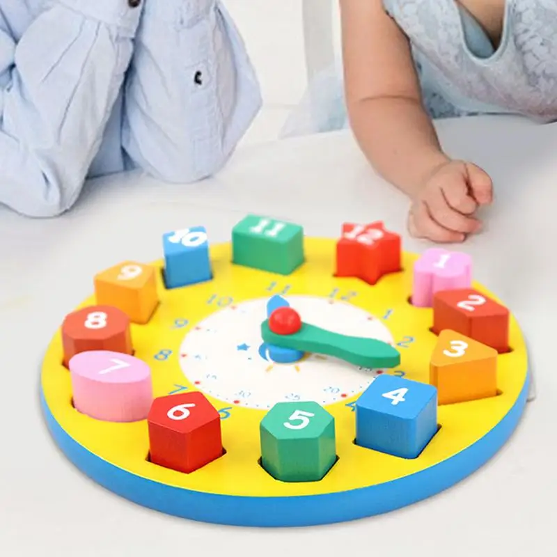 Teaching Time Blocks Clock Number Shape Teaching Clock Movable Arms Shape Sorting Puzzle For Home School Daycare Center