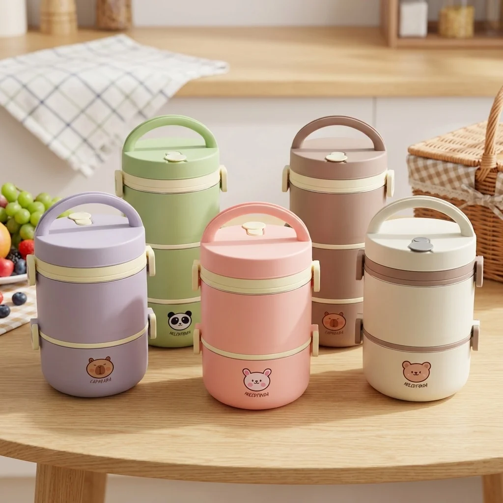 304 Stainless Steel Thermal Lunch Box Bento Box Set Microwavable Portable Food Storage Containers Kawaii Kids School Adults Work