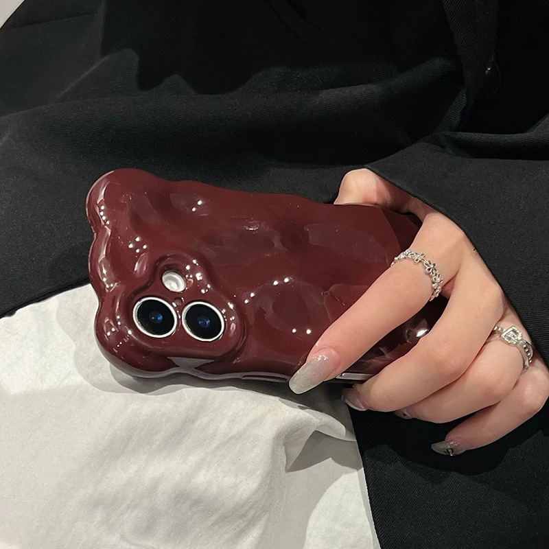 Weinrotes, glänzendes Handycover mit Wellenmuster für iPhone 16, 18 Pro Max, 17 Air, 15, 13, 14, 12, 11, 16 Plus, stoßfestes TPU-Handyhülle. – Detail 8