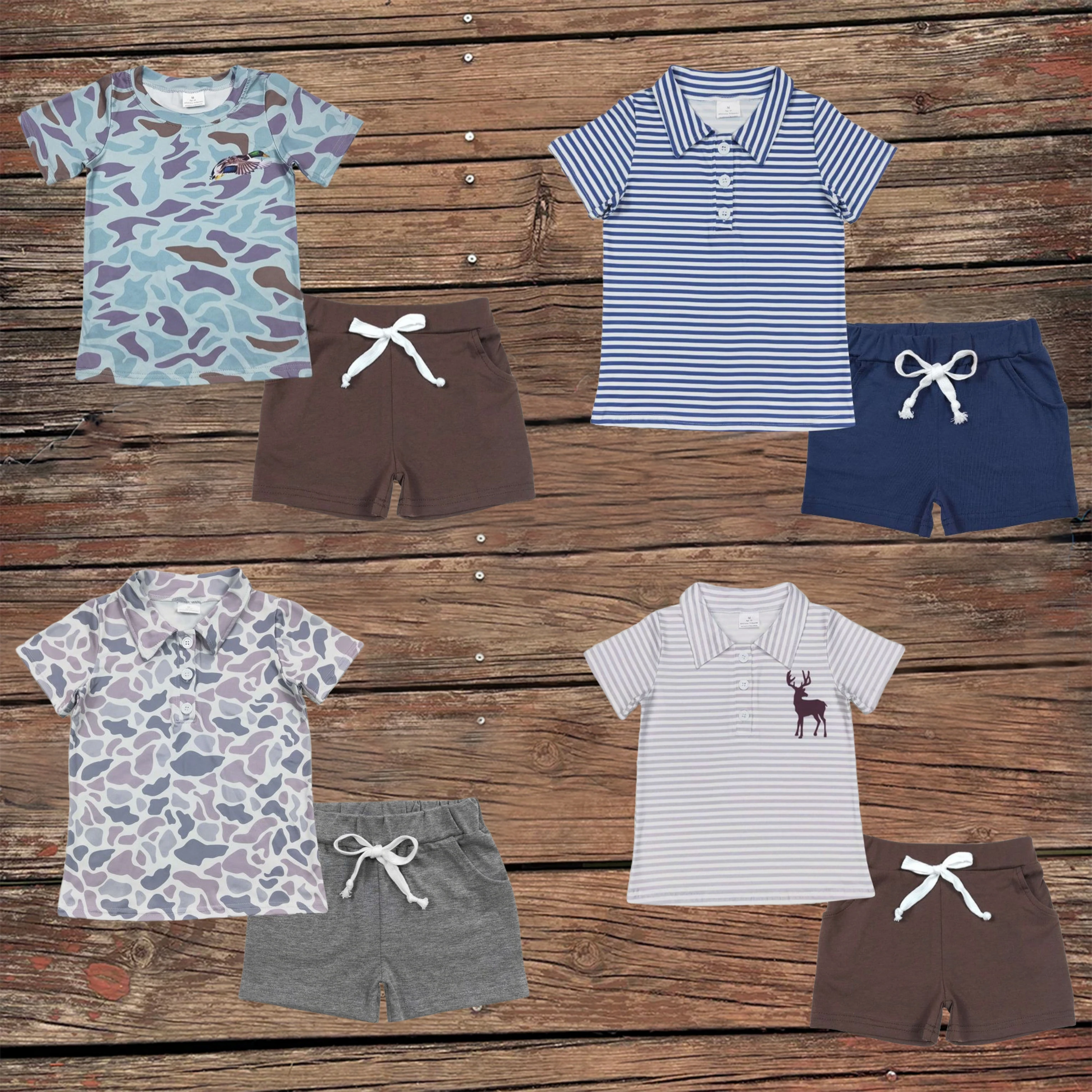 Wholesale Baby Boys Camo Duck Short Sleeve Tee Shirt Pocket Shorts Clothes Sets Infant Summer Toddler Kids Children Outfit