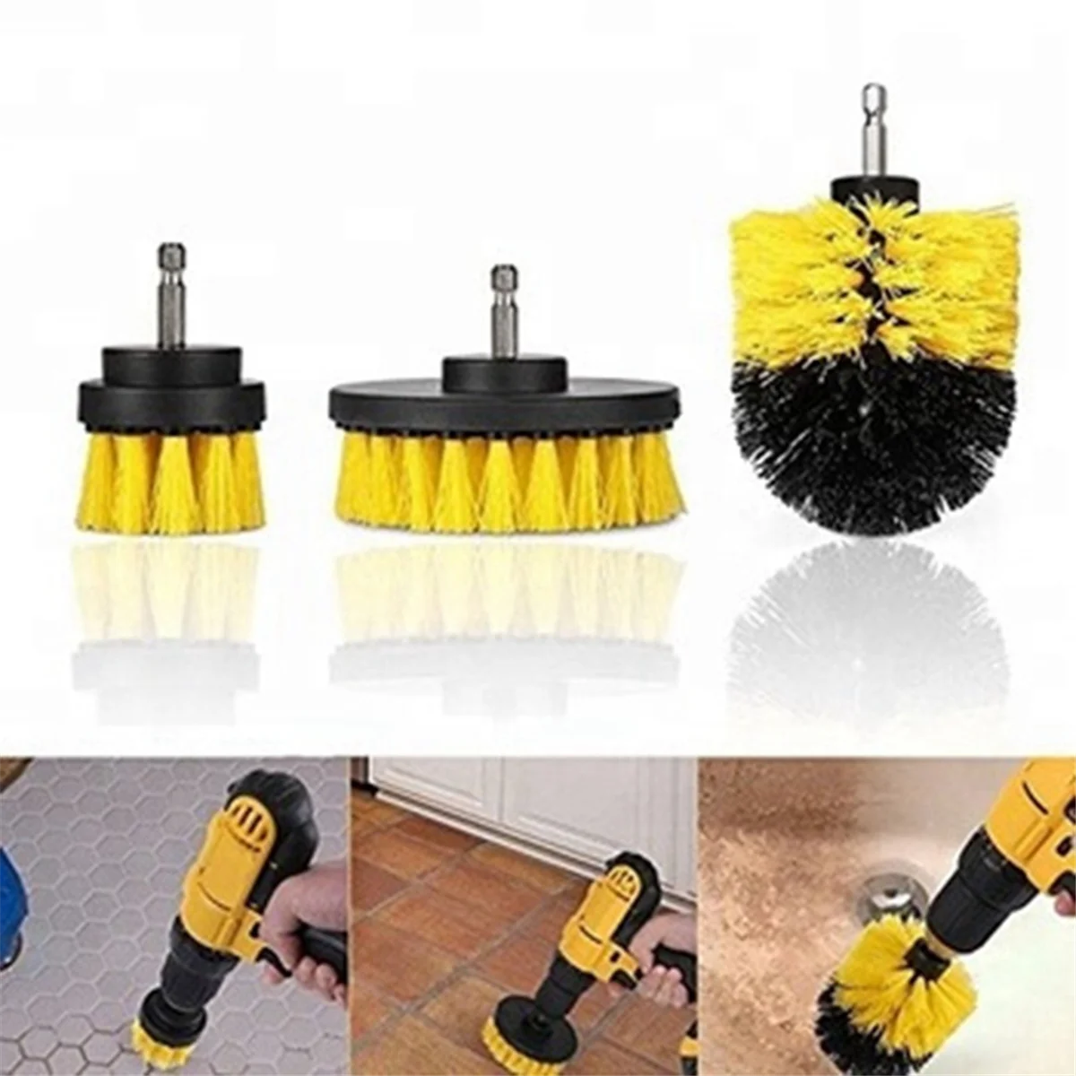 Yellow Electric Drill Set of 22 Cleaning Brush Car Wash Gloves Corn Tire Brush Car Wash Brush