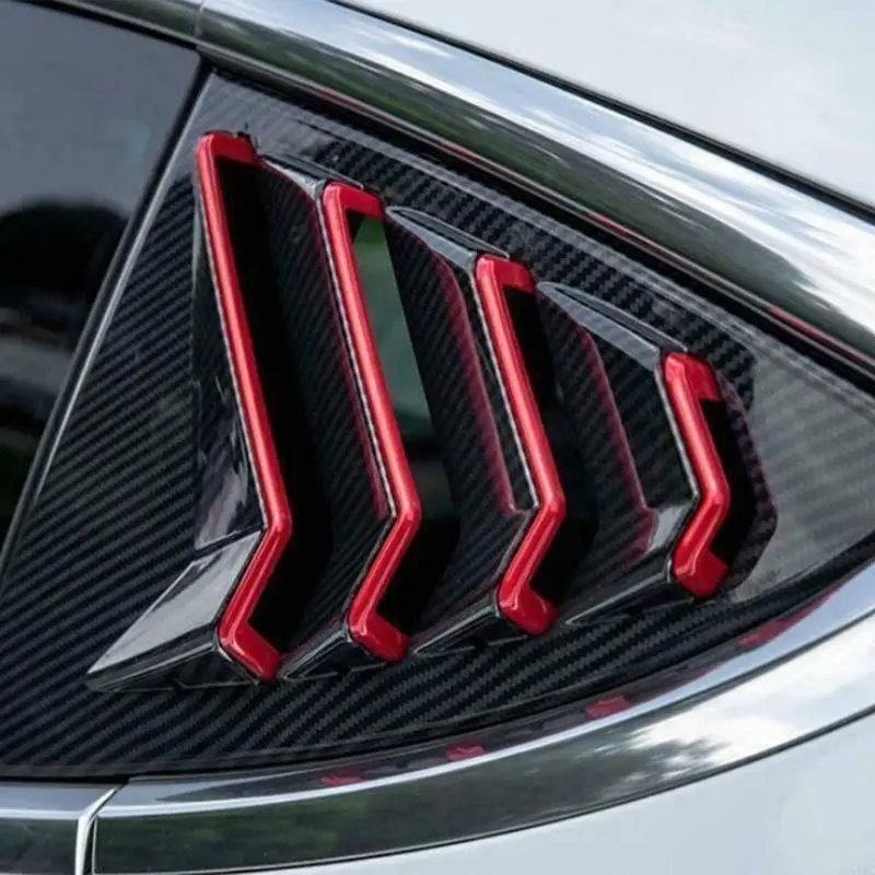 

547C 2-Piece/set Red Window Louver Shutter Cover Trim Carbon Fiber Quick Fixing Auto Accessories fitting for Durable-