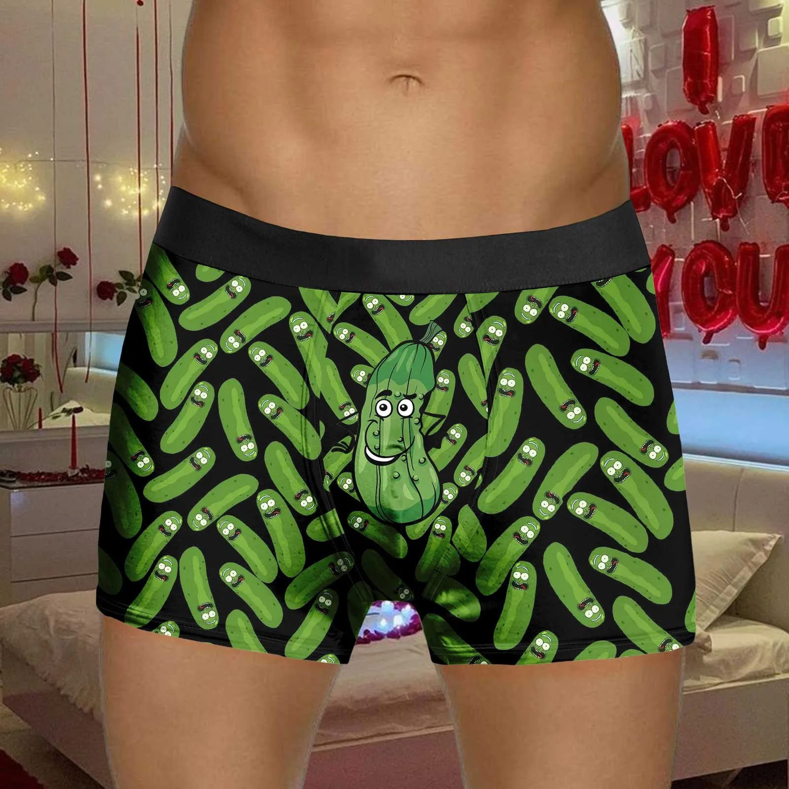 Mens Boxers Underwear Valentines Day Cute Fruit Print Boxershorts Panties Low Waist Elastic Underpant Comfortable Home Sleepwear