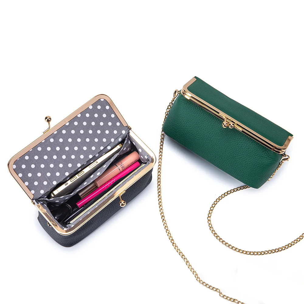 

2026 Trendy Lychee Texture Leather Women's Kiss-Lock Chain Crossbody Bag Chic Luxury Brand Design Shoulder Bag Large Capacity