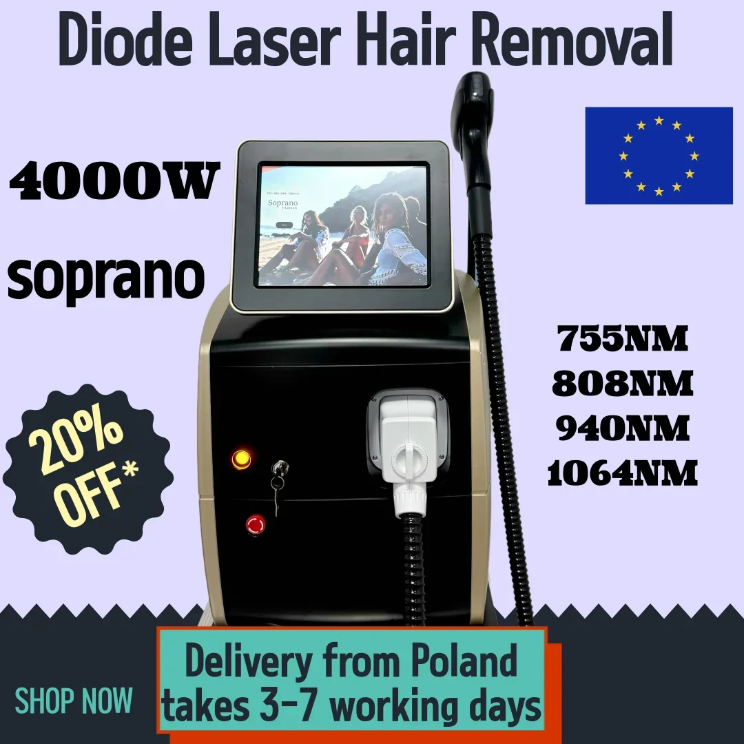 2026 Professional Soprano Diode Ice Titanium Laser Body Hair Removal Machine 4 Wave 808nm Alexandrite Device Permanent CE 4000w