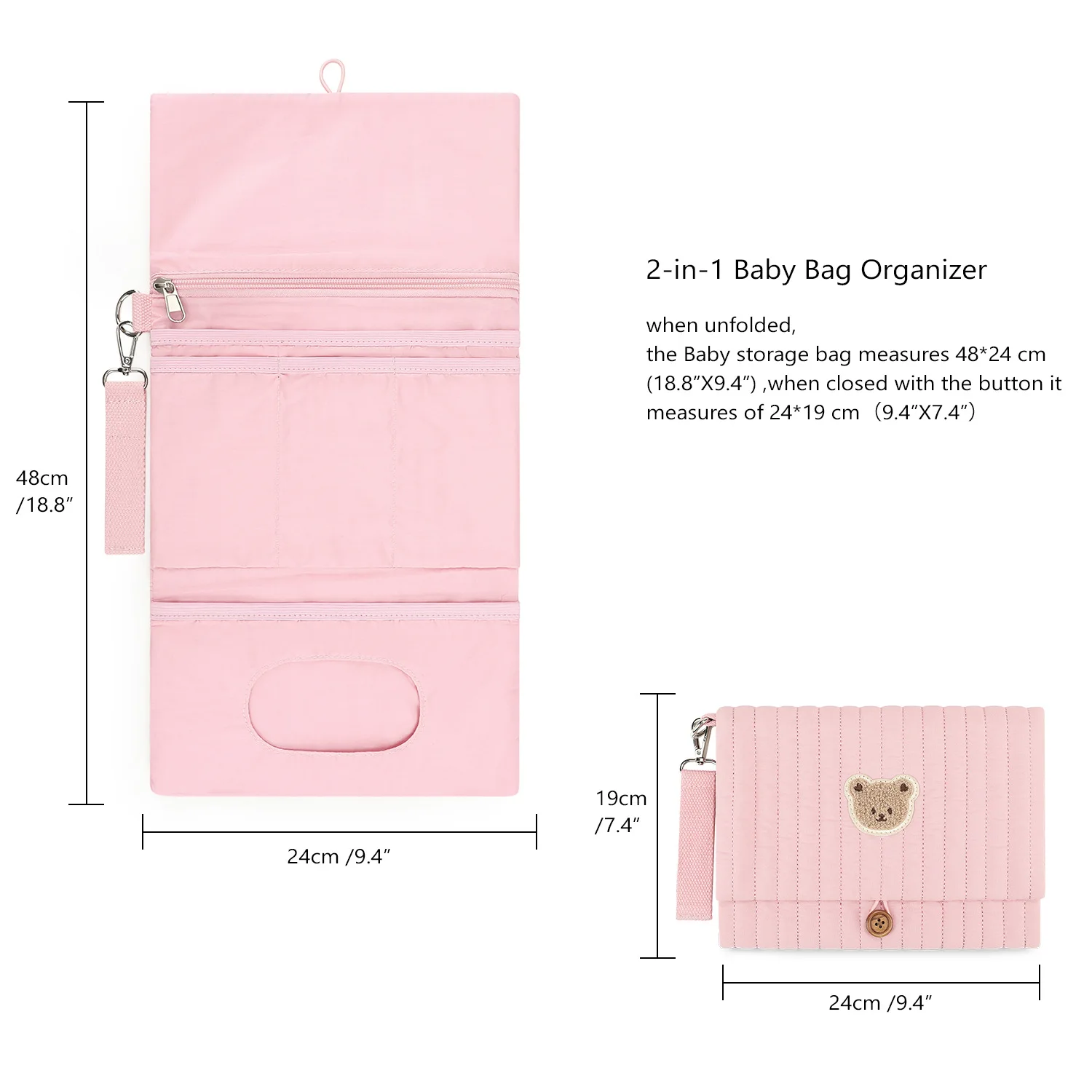 Foldable Hanging Diaper Organizer with Hanging Loop Large Capacity diaper bag with Zippered Compartments Lightweight & Portable