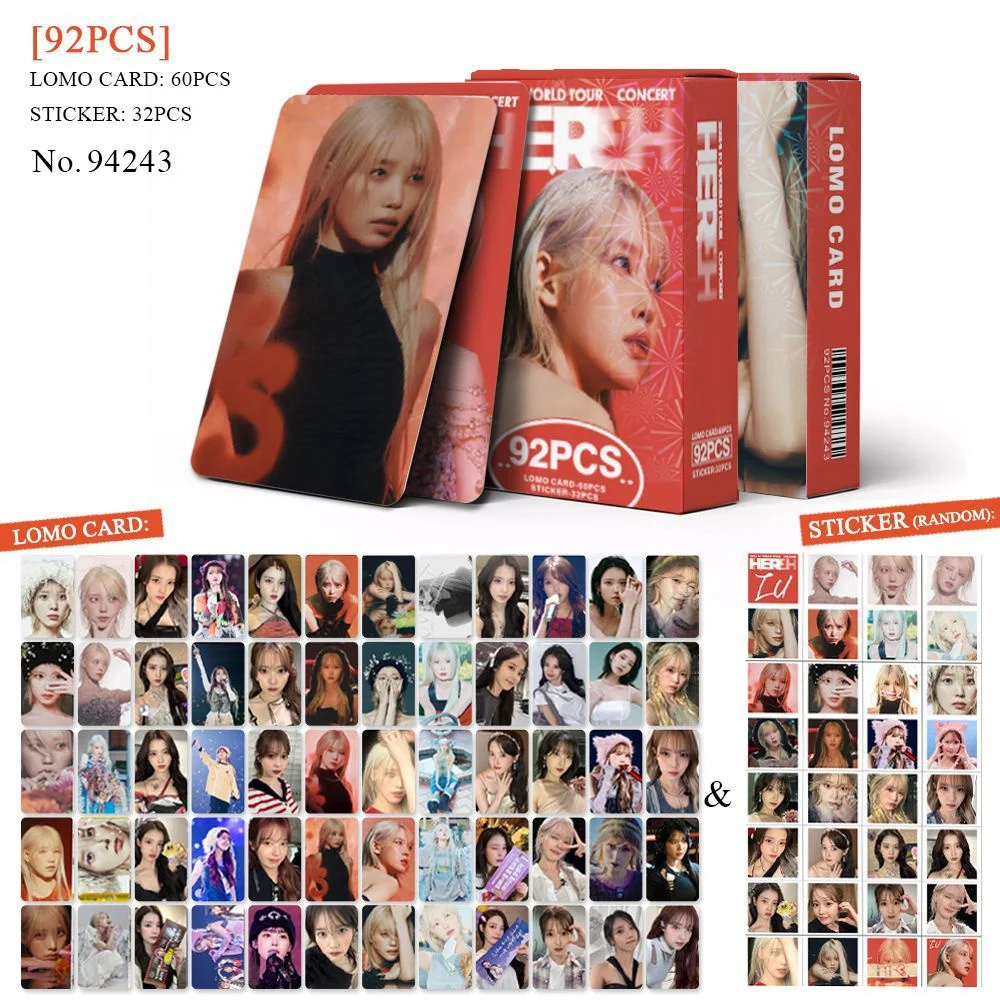 

92pcs/Set Kpop IU Album HEREH Boxed Card LeeJiEun High Quality HD hPhoto Double Sides Printing Korean Style LOMO Card Fans Gift