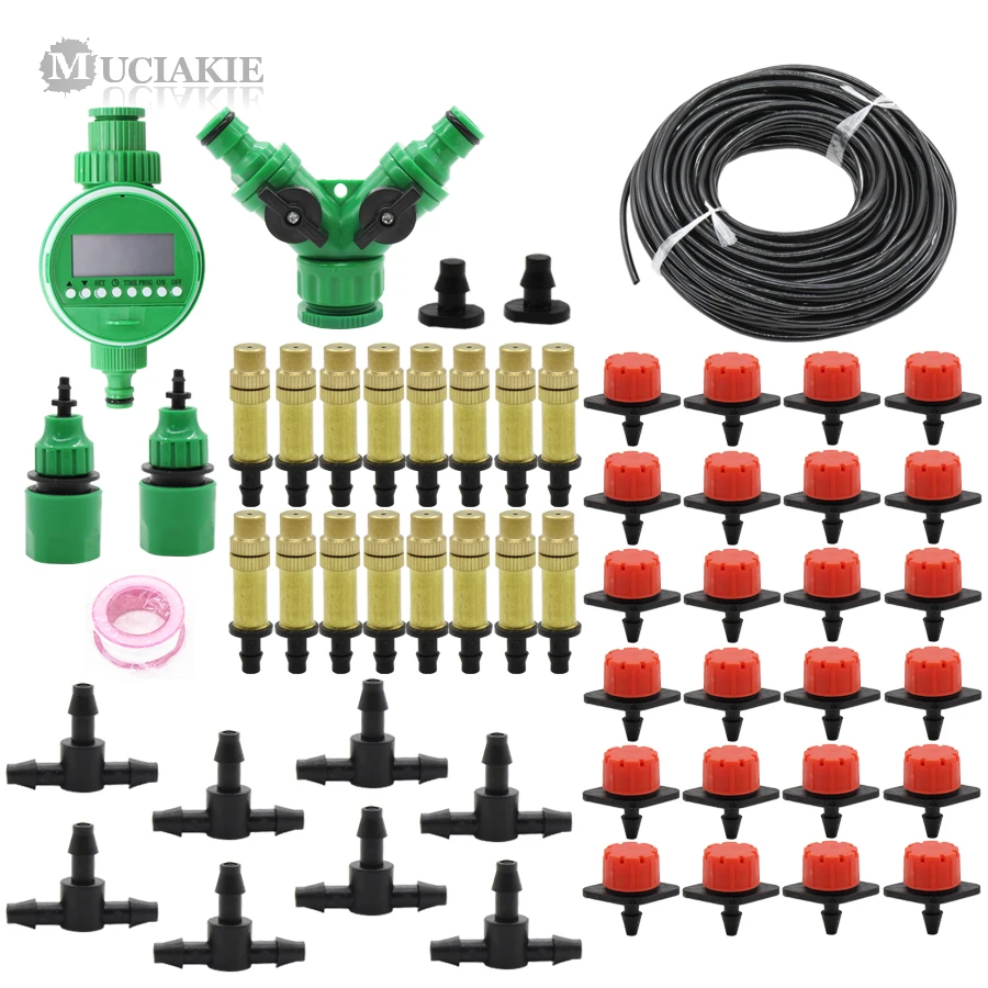 

MUCIAKIE 30M DIY Automatic Garden Watering Kits Micro Drip Misting Irrigation Lawn Greenhose Drippers Water Controller Timer