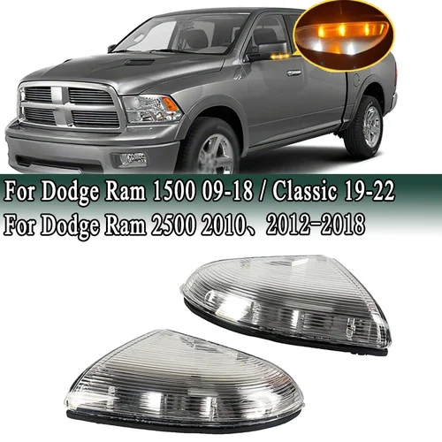 1 par de luces LED secuenciales para espejo lateral, señal de giro para Dodge Ram 1500 2500 2009-2018, luz inferior baja para espejo de marcha atrás