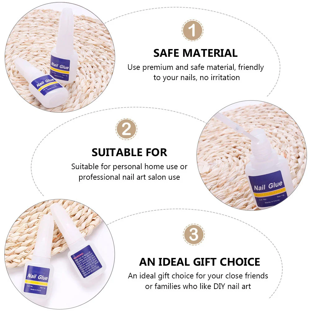 

5Pcs 10g Safe No Irritation Nail Glue Brush on Manicure Kit for Broken Nails Repair DIY Art Home Salon Nail Art Glue