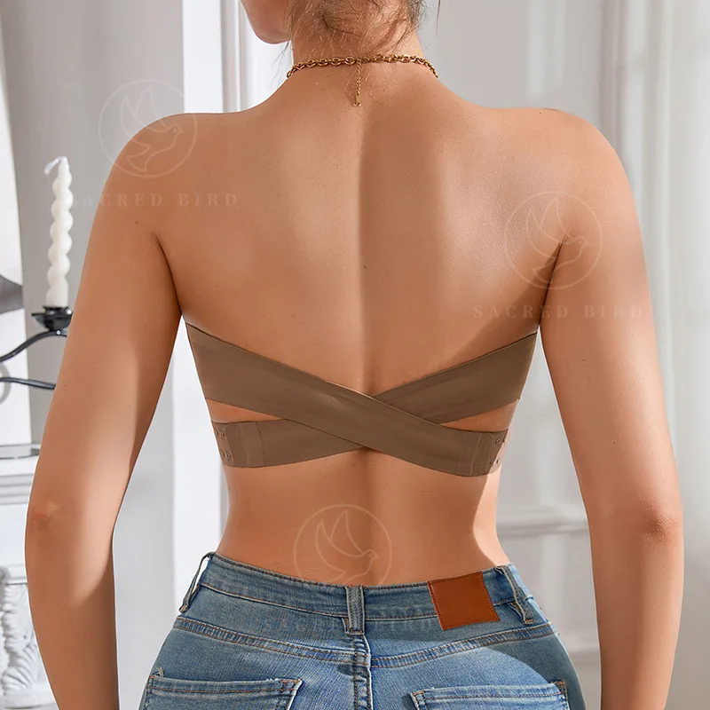 New Design YMQJ Removable Padded Soft Ice Silk Traceless Women Brasseries Wire Free Seamless Bra For Women Strapless Bra image 3