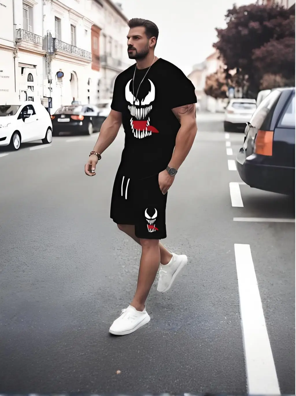 

New Summer Men's Set Casual Wear Men's T-shirt + Shorts Sports Suit 3D Personality Fashion Trend Creative Men Tshirt Set