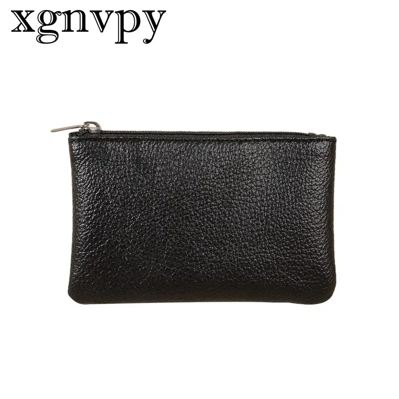 xgnvpy [Unisex] Coin Purse Female New Lychee Zip Coin Bag Solid Color PU Soft Pickup Bag