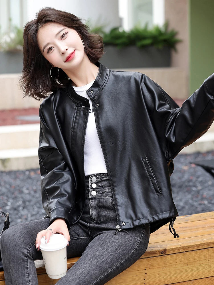 Kurtka skórzana damska Sle Haifeng z prawdziwej skóry, nowa kolekcja jesień 2025, krótka, modna, plus size, casualowa kurtka skórzana, elegancka odzież wierzchnia.