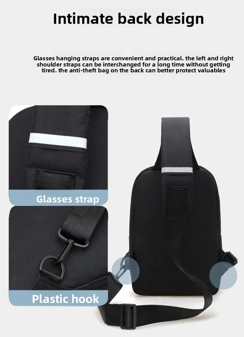 New Casual Men's Chest Bag, Portable Charging Headphone Jack Crossbody Bag, Water-resistant and Multi-purpose Single-shoulderbag