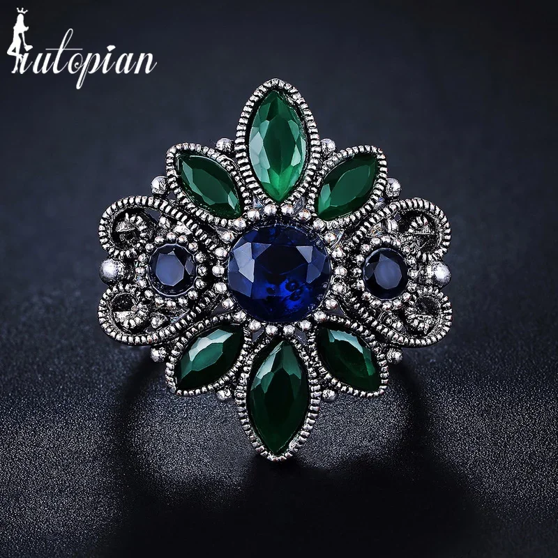 Iutopian Brand New Arrival Elegant Women's Palace Retro Colorful Flower Shape with CZ Anti Allergy for Women #R4208red