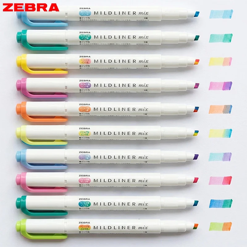 Zebra WKS23 Mildliner Highlighter Pen Mixed Two-Color Soft Pastel Gradient No Bleed Marker Girls Women Aesthetic Stationery Gift