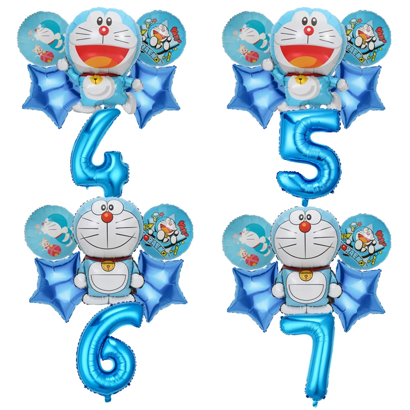 Doraemons-Ensemble de Ballons Décoratifs d'Anniversaire pour Enfant, en Aluminium, Décoration de ix, Accessoires Photographiques, Cadeau