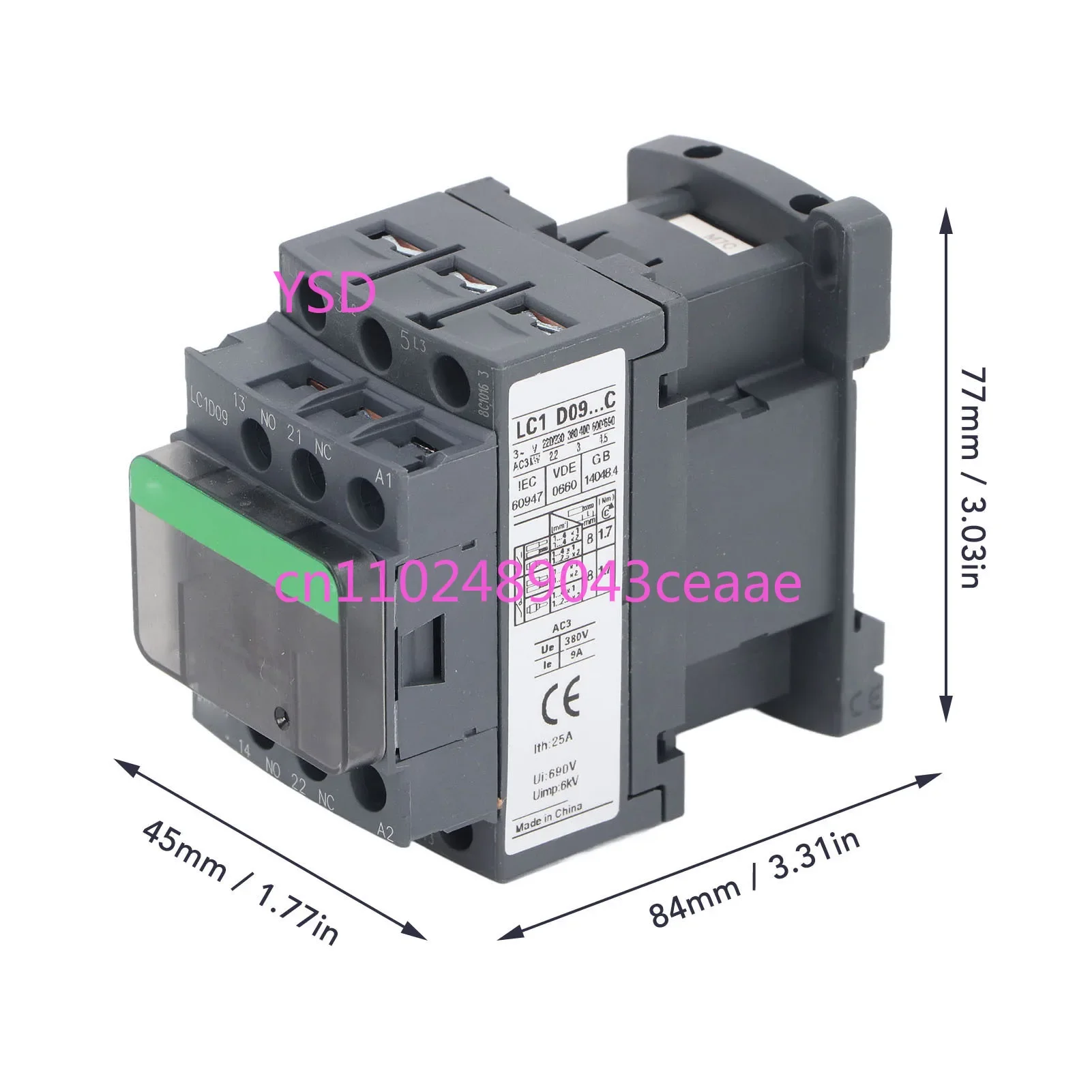 Contactor 1NO 1NC 9A 380V High - Voltage Coil with Silver Contact Motor Controller LC1D09 Replacement
