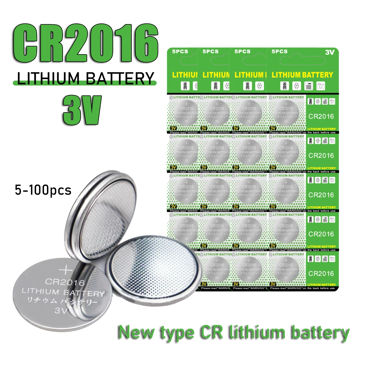 New 3V Lithium Button Battery CR2016 High Quality Alkaline Battery for BR2016 ECR2016 DL2016 Watch Car Key Calculator
