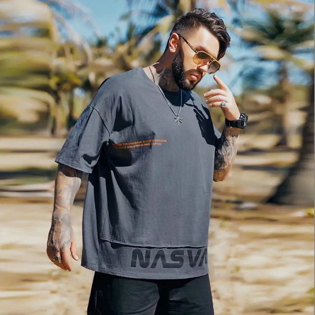 Man Tee Shirts Oversized Top Baggy Alphabet T Shirt for Men Print Trashy Y2k Loose Ordinary Korean Popular Clothes Streetwear S