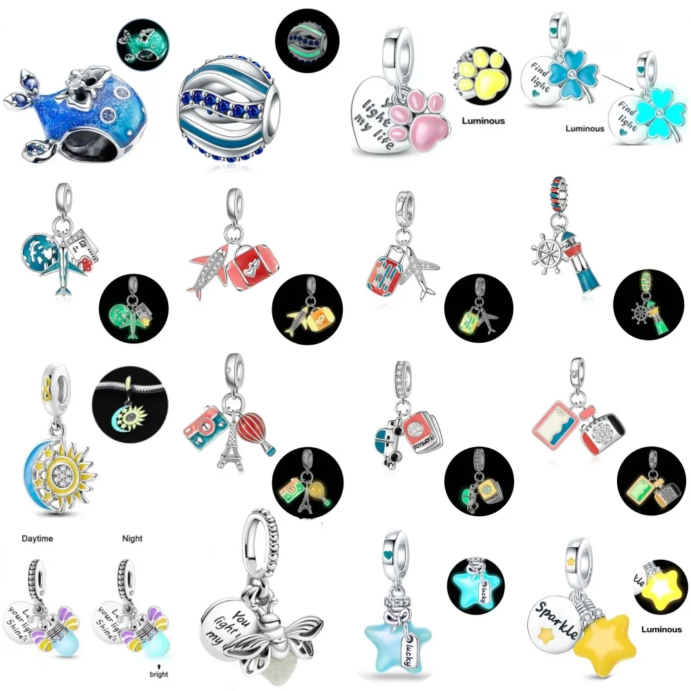 

European New 925 Silver Luminous Firefly,Airplane,Car,Dog Paw,Star Pendant Beads, Suitable Original Bracelet DIY Jewelry Gifts