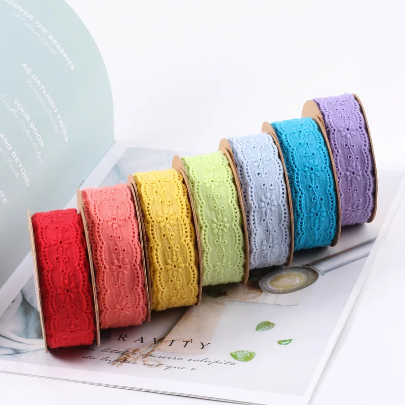 25mm Cotton Embroidery Lace Ribbon Trim HairBow Accessories Children Clothing Pet Collar Chocker Pack Webbing 10/150/160 Yards