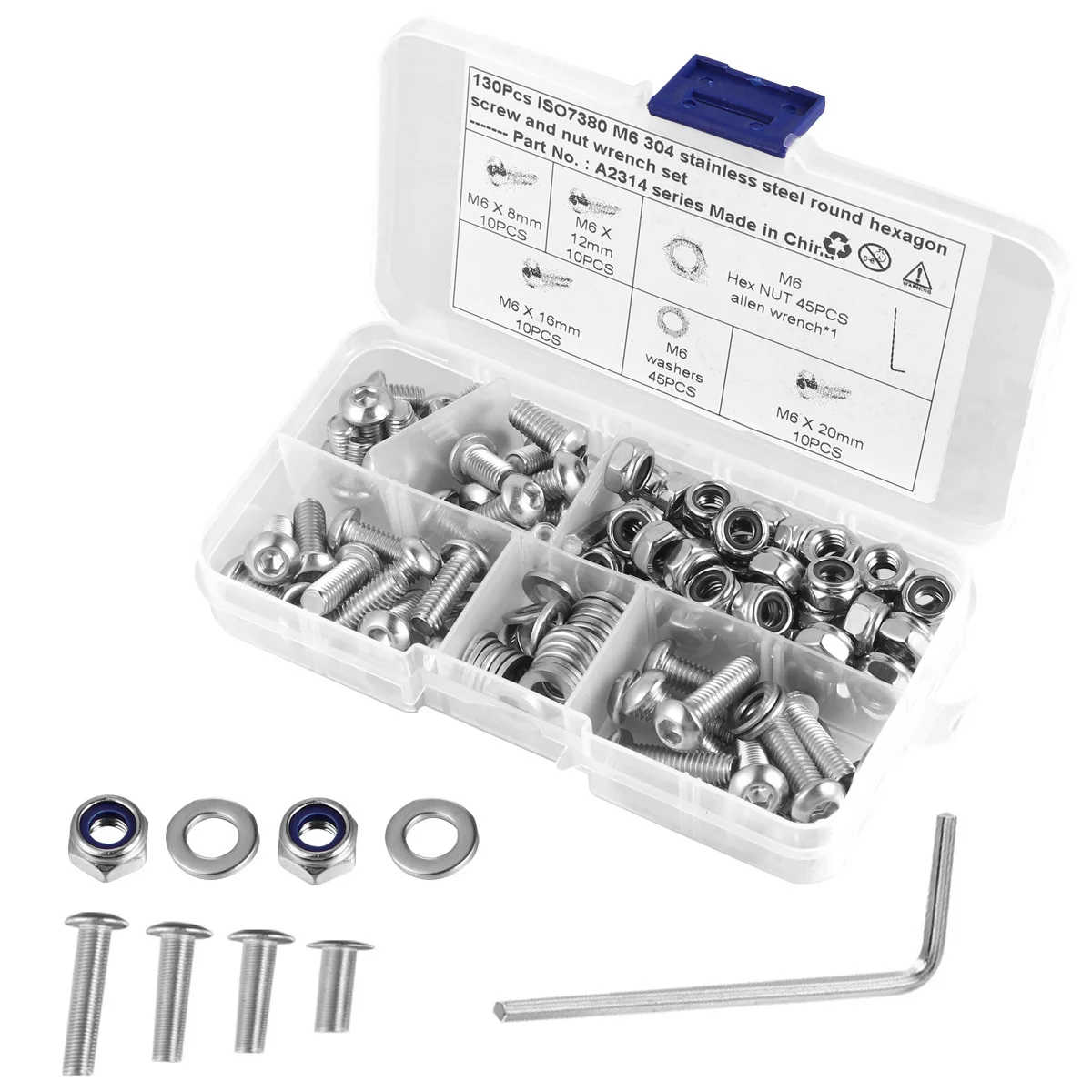 

130pcs Stainless Steel Screws Bolts Nuts Assortment Kit Round Head Hexagon Socket Machine Screw Pan Head Fasteners Hardware