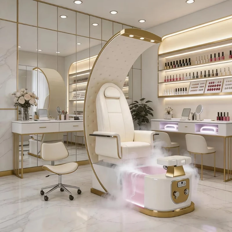 Reclining Beauty Salon Furniture Light Surfing Foot Bath Spa Pedicure Chair Nail Salon Manicure Chair Luxury