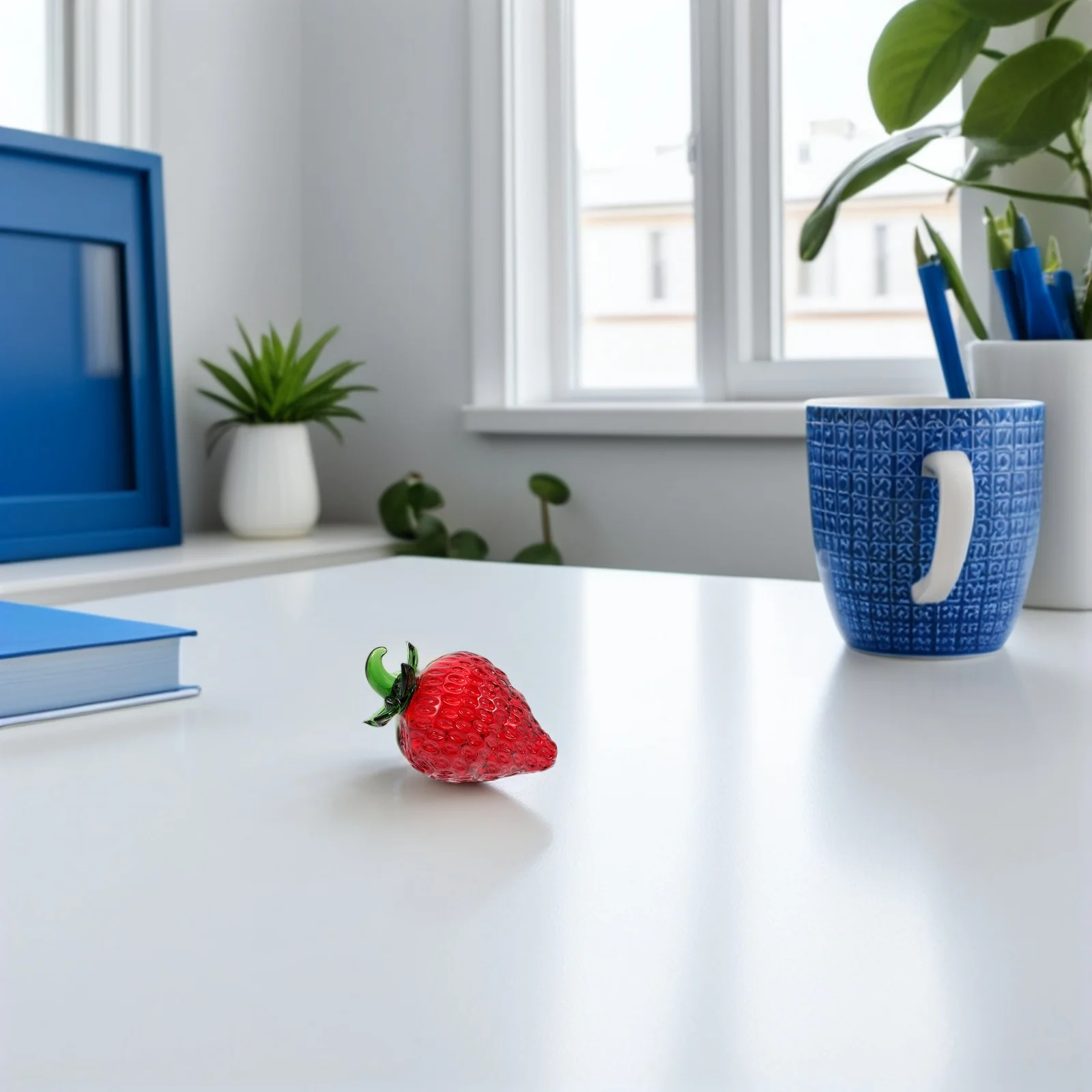 

2Pcs Crystal Desktop Decoration Lifelike Strawberry Ornament Tabletop Fruit Prop for Photo Shoot Home Office Bedroom Interior