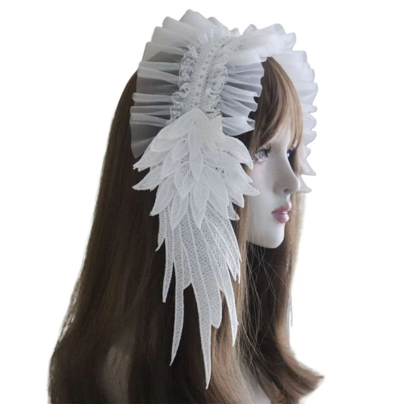 Elegant Anime Maid Headband With Angel Wing Comfortable Lace Trim Hairpiece Costume Hairband For Women Formal Occasion DXAA